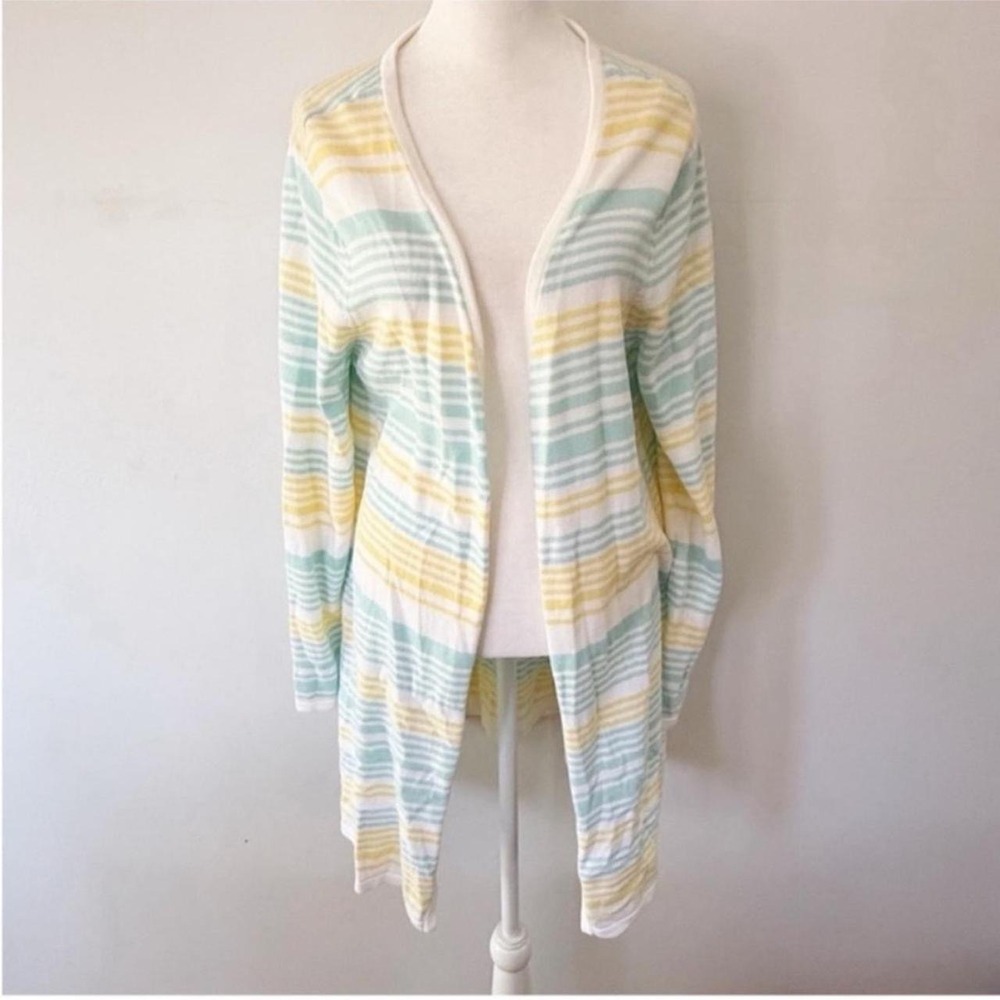 Blair Cardigan Women Medium Multi Striped Open Front Coastal Grandma Preppy